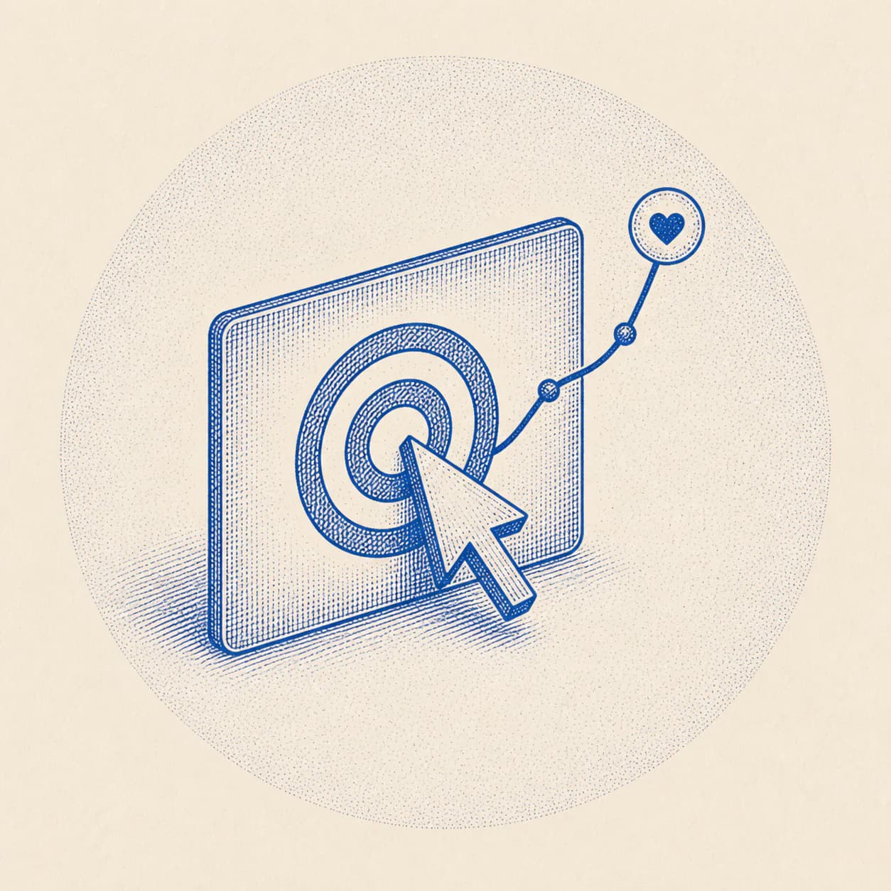 Cobalt engraving of a focused advertising target and conversion path